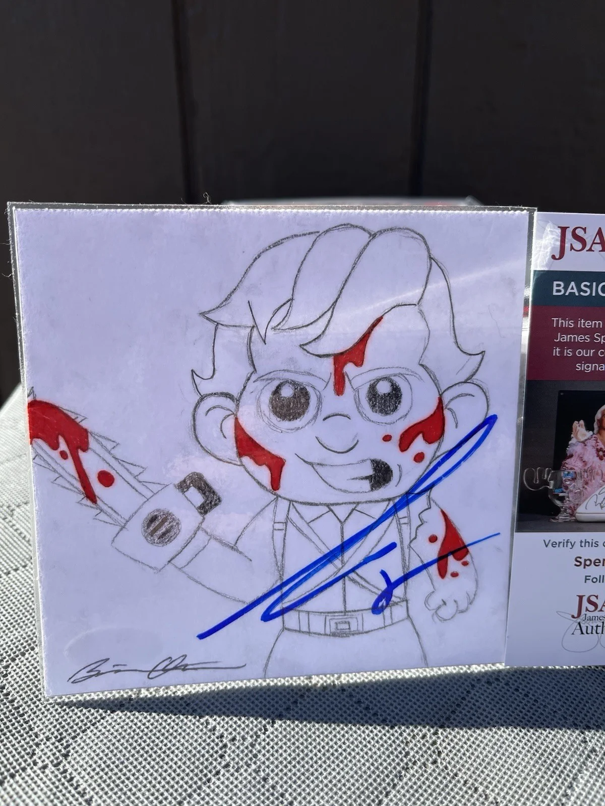 Bruce Campbell — Bruce Campbell Signed Custom Art Drawing Ash Army Of Darkness JSA + Ash Funko, изображение 3