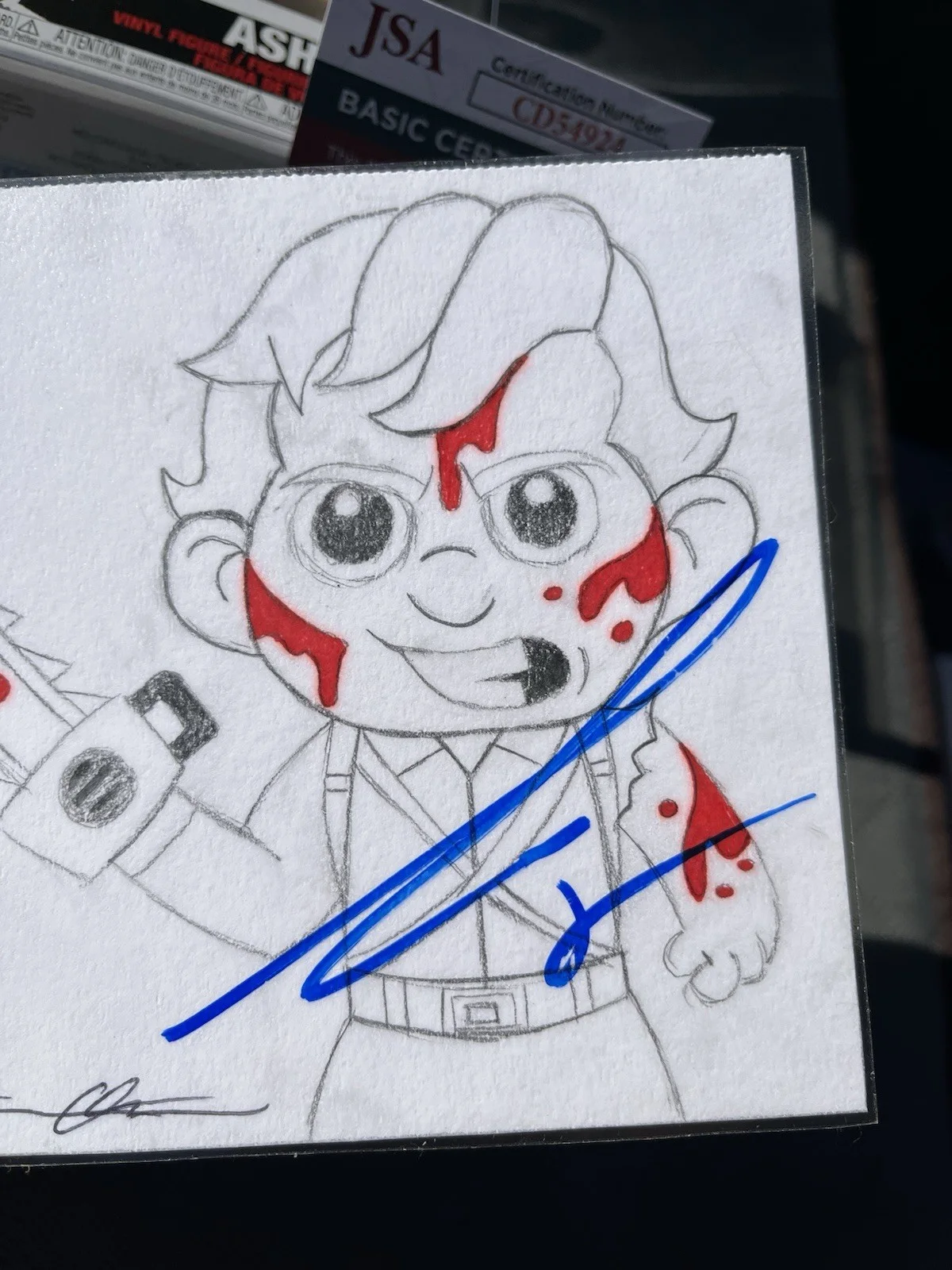 Bruce Campbell — Bruce Campbell Signed Custom Art Drawing Ash Army Of Darkness JSA + Ash Funko, изображение 5