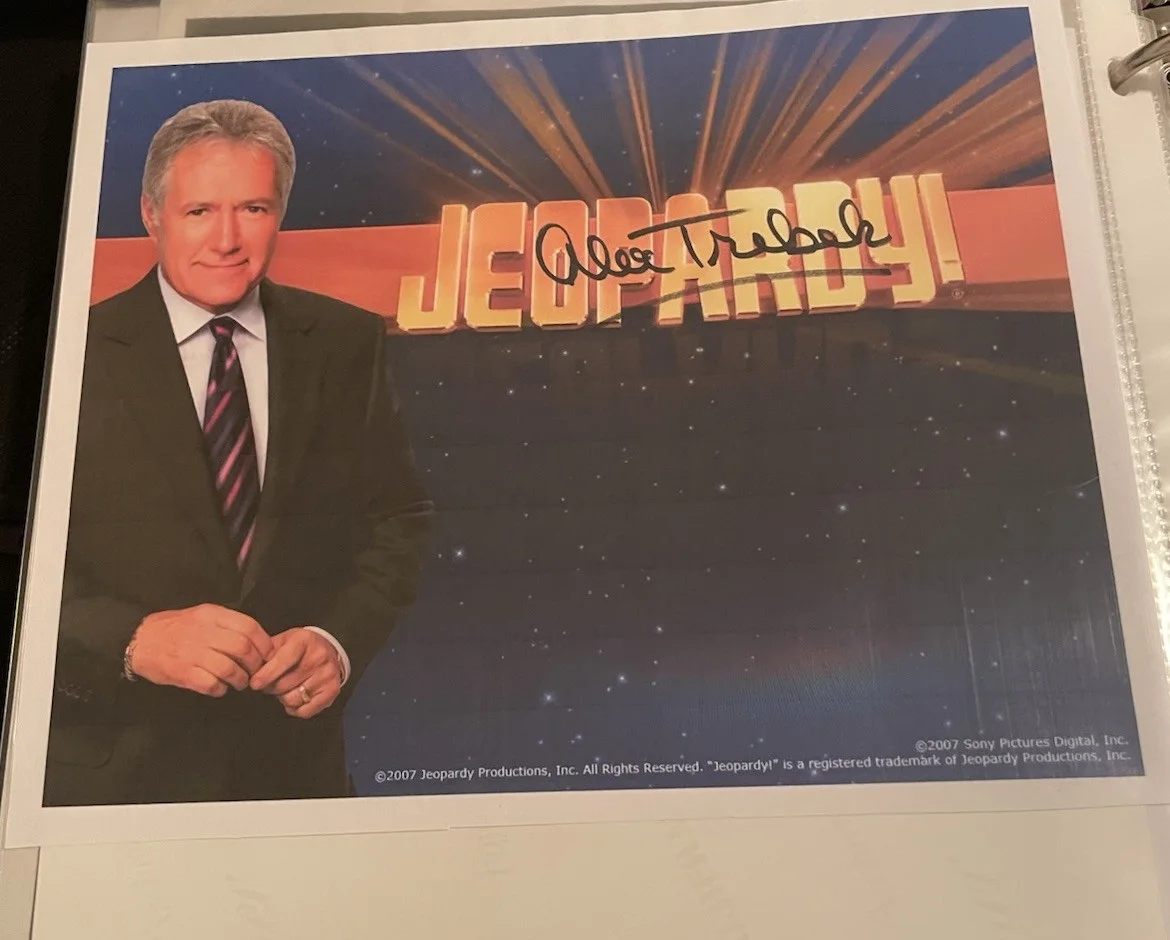 Alex Trebek — Alex Trebek Autograph Computer Paper Signed Color Photo Jeopardy Host RIP