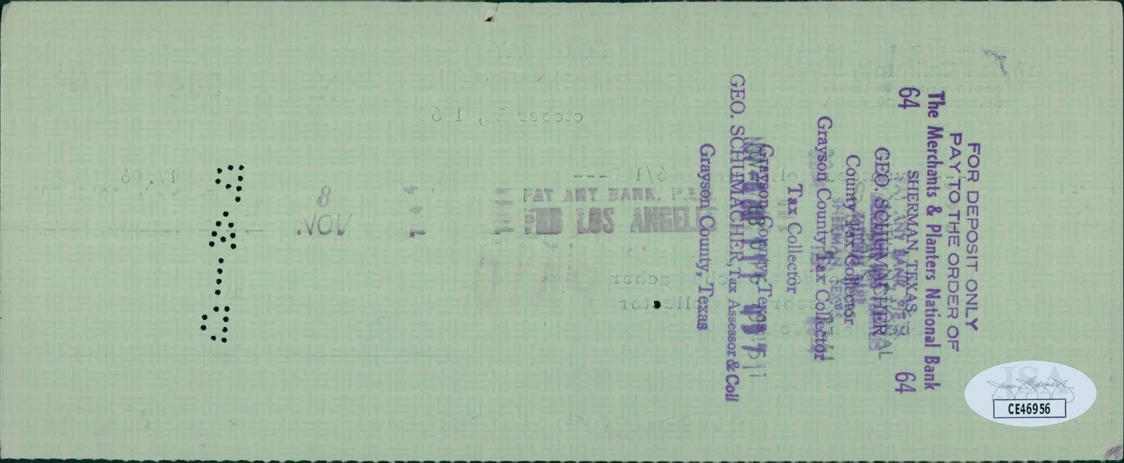 Doris Day — Doris Day Actress Signed Green Cancelled Bank Check JSA Authenticated, image 2