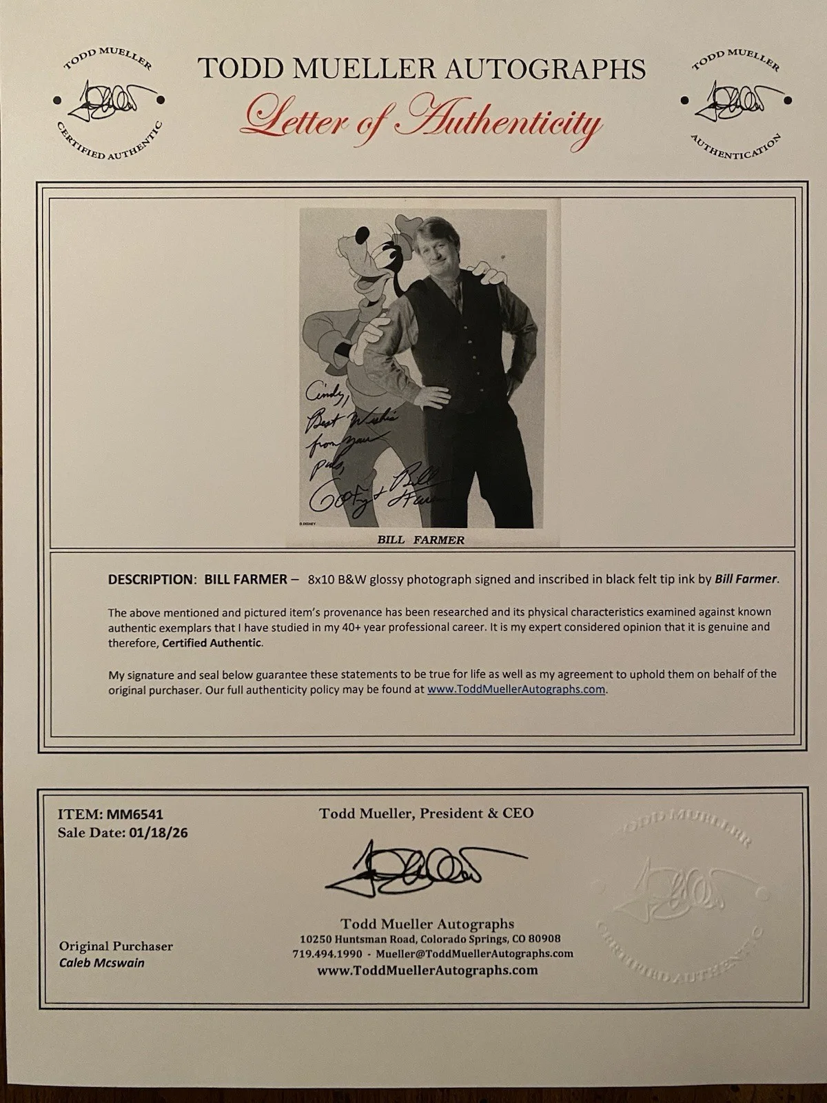 Bill Farmer — Bill Farmer Signed Autographed Photo With COA A Goofy Movie Voice Actor, изображение 5