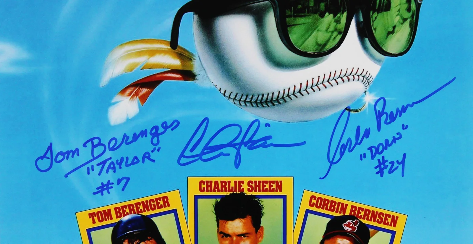 Charlie Sheen, Tom Berenger, Corbin Bernsen — Major League (3) Sheen, Berenger & Bernsen Signed 12x18 Movie Poster Photo BAS W, изображение 2