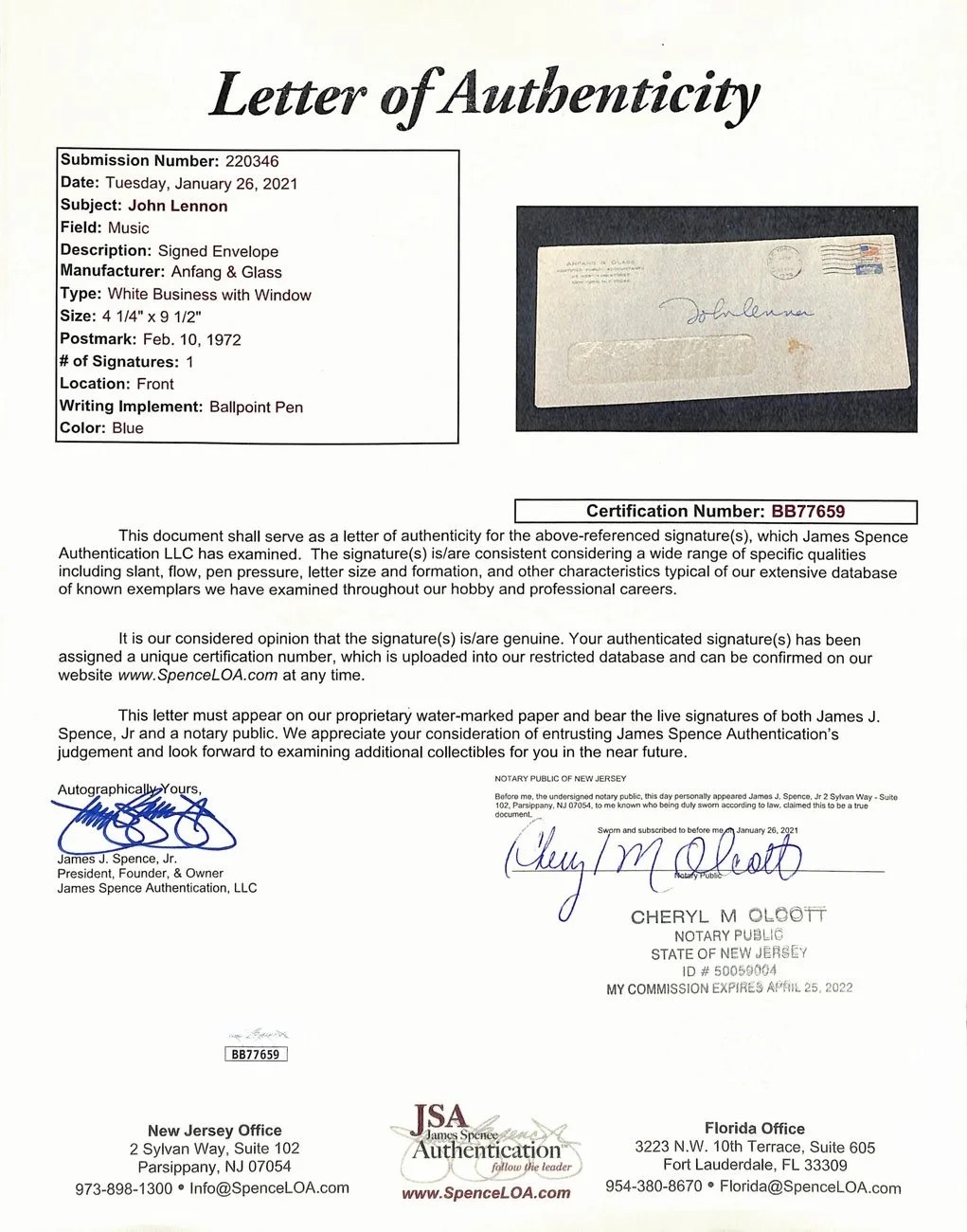 John Lennon Beatles Signed/Autographed NM-MT 8 Envelope PSA/DNA JSA 188509, изображение 3