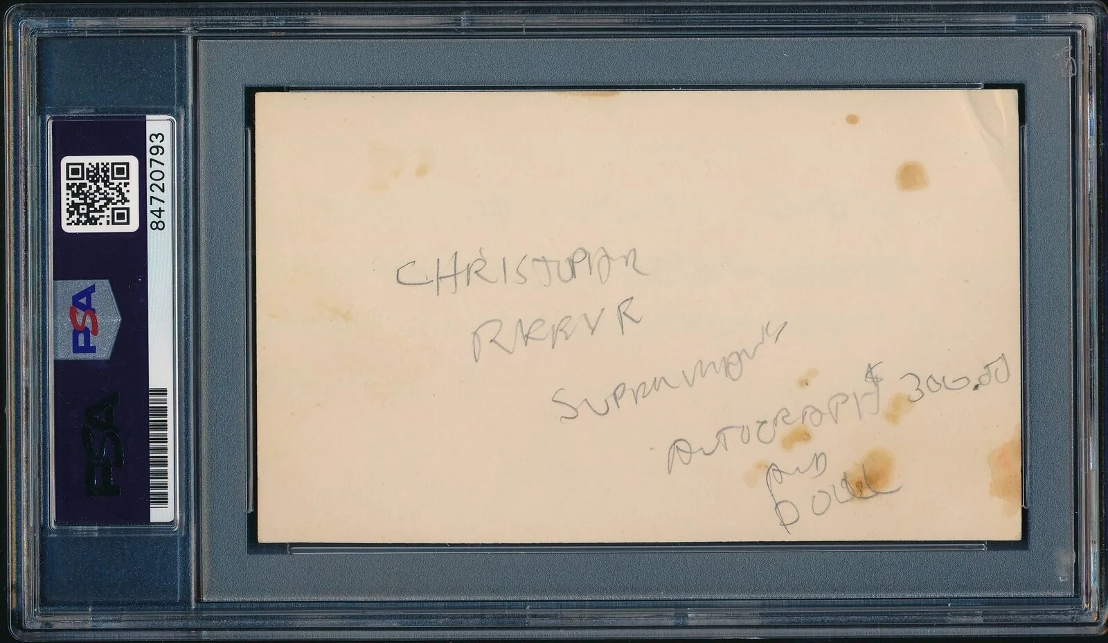 Christopher Reeve Autographed 3x5 Index Card Actor "Superman" PSA/DNA 171188, image 2