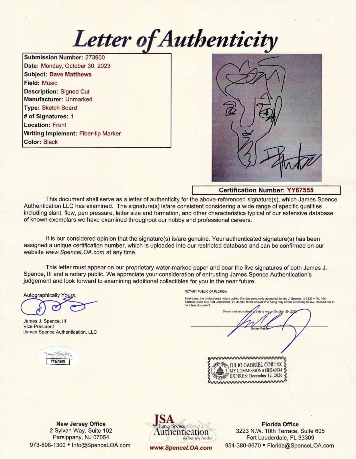 DAVE MATTHEWS DMB HAND SIGNED AUTOGRAPHED SKETCH DRAWING! RARE W/ PROOF +JSA COA, image 5