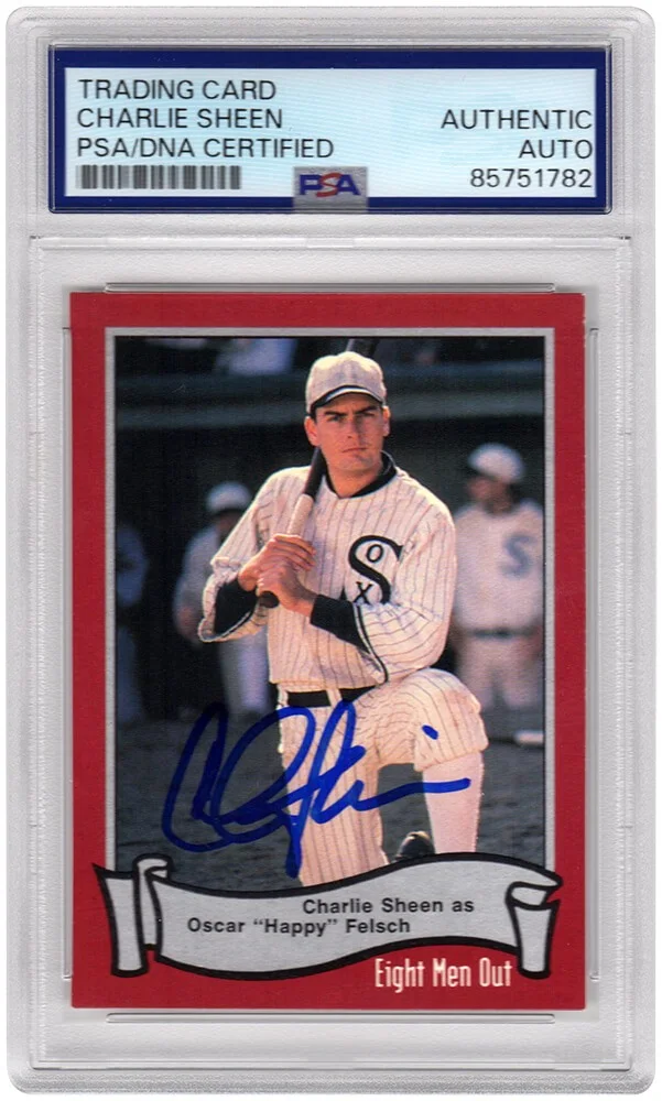 Websites — Charlie Sheen Signed Eight Men Out 1988 Pacific Trading Card #10 - (PSA/DNA)