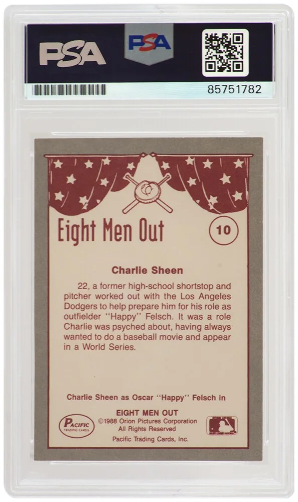 Websites — Charlie Sheen Signed Eight Men Out 1988 Pacific Trading Card #10 - (PSA/DNA), image 2