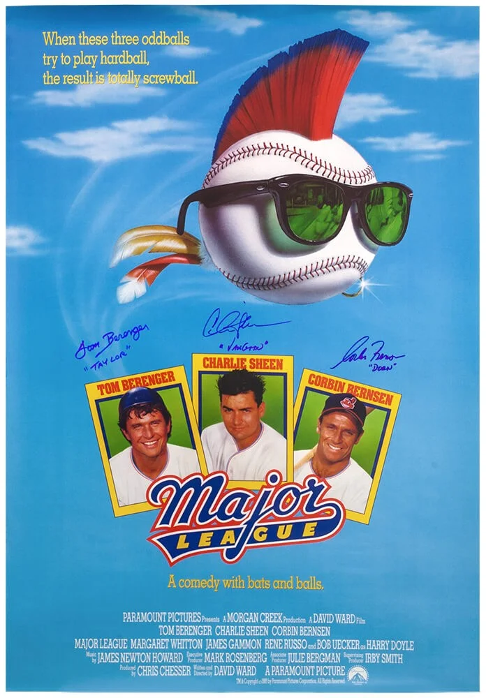 Tom Berenger — Charlie Sheen, Bernsen, Berenger Signed Major League 27x40 Poster w/Names SS COA
