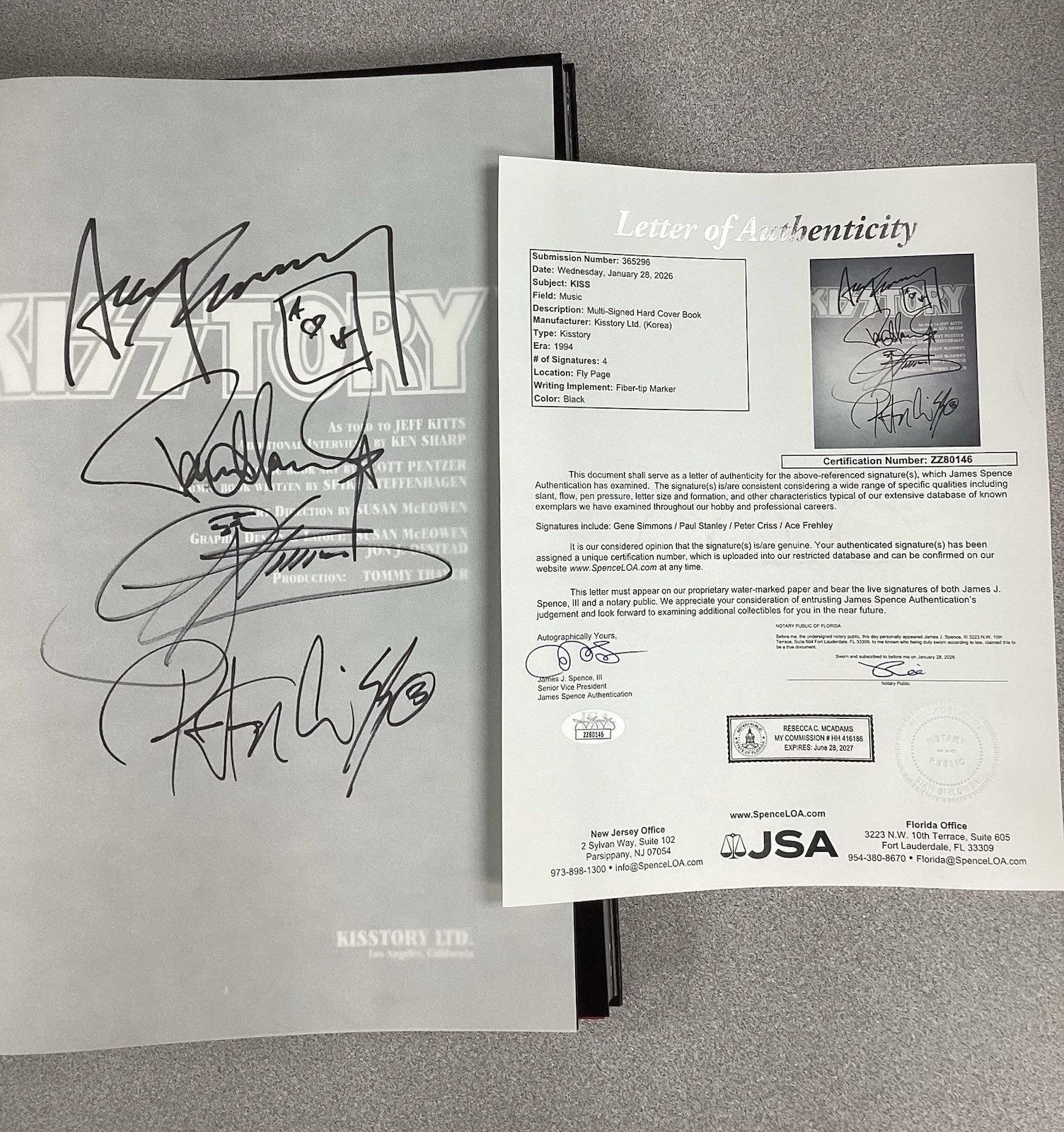 Kiss Signed Book Kisstory Original Lineup 4 Autographs HCB Music JSA LOA, изображение 3