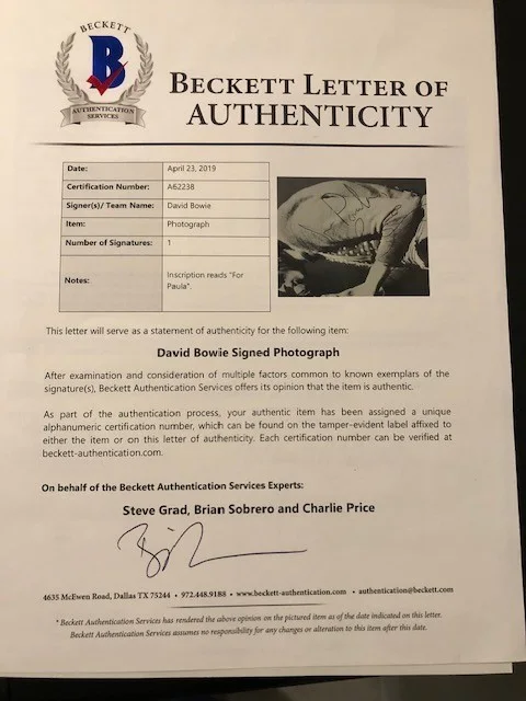 DAVID BOWIE SIGNED PICTURE LOA BECKETT, image 3