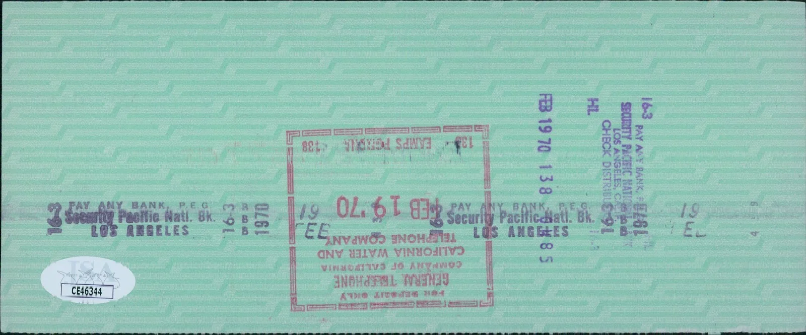 Zeppo Marx — Zeppo Marx Signed Original Vintage Green Bank Check JSA Authenticated, image 2