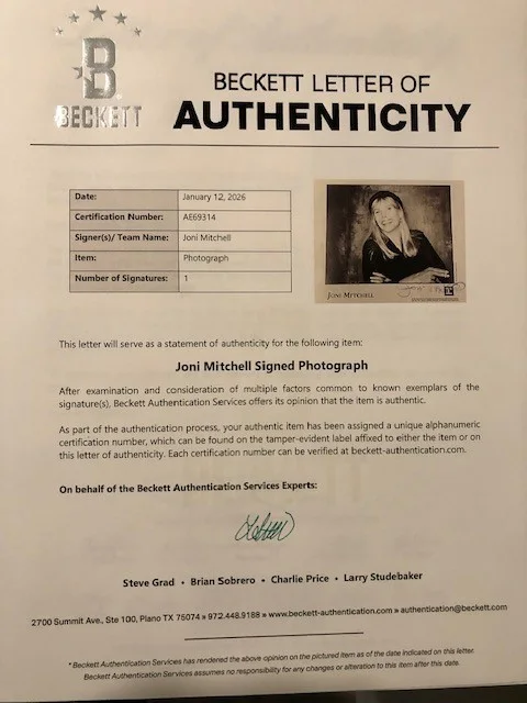 JONI MITCHELL SIGNED PICTURE LOA BECKETT, image 3