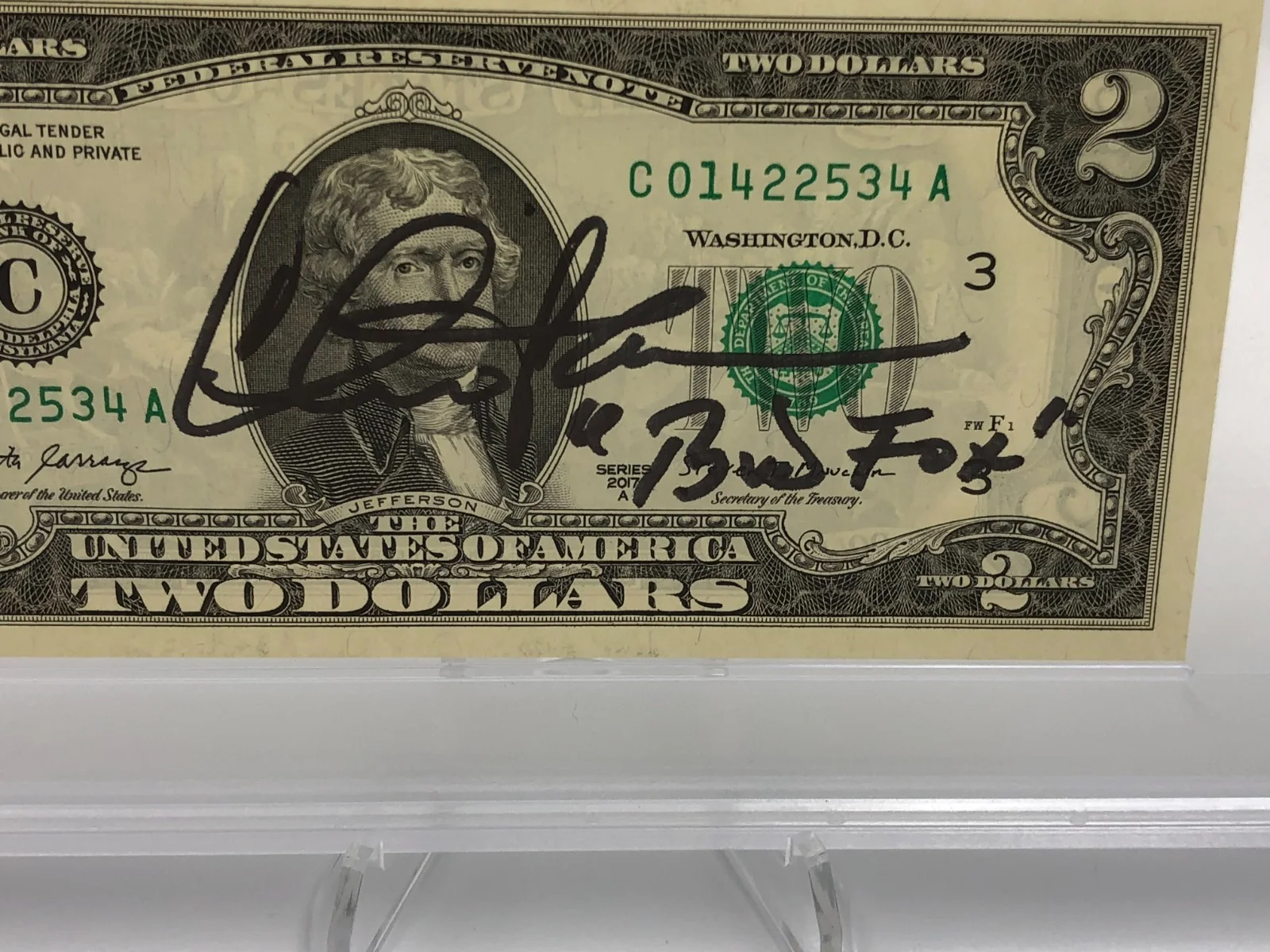 CHARLIE SHEEN AUTO Signed PSA AUTHENTIC Signed $2 BILL as BUD FOX in WALL STREET, изображение 3
