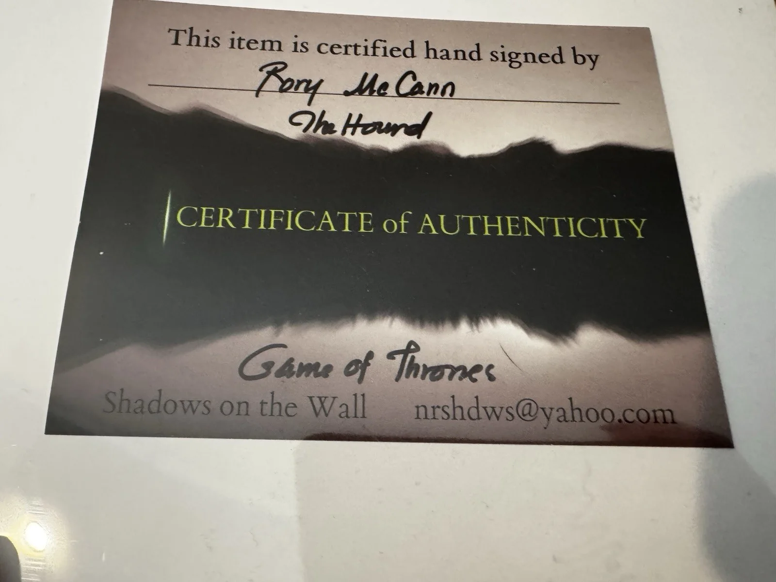 Rory McCann — Game of Thrones signed 'All Men Must Die' Photo Rory McCann, Authenticated, image 3