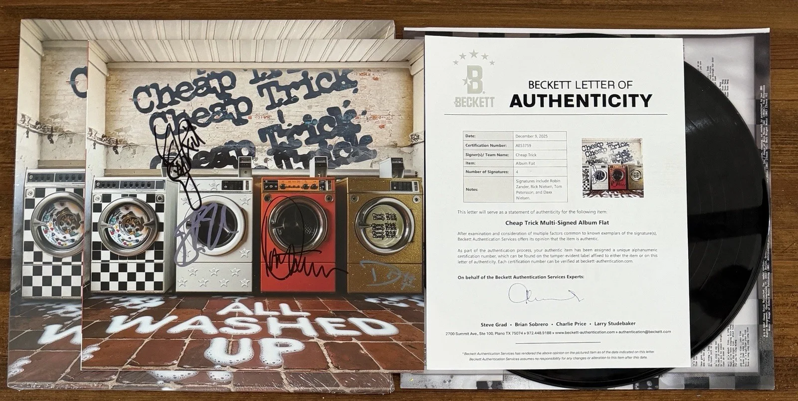 BAND SIGNED CHEAP TRICK ALL WASHED UP COVER CARD & VINYL LP BECKETT BAS COA, image 2