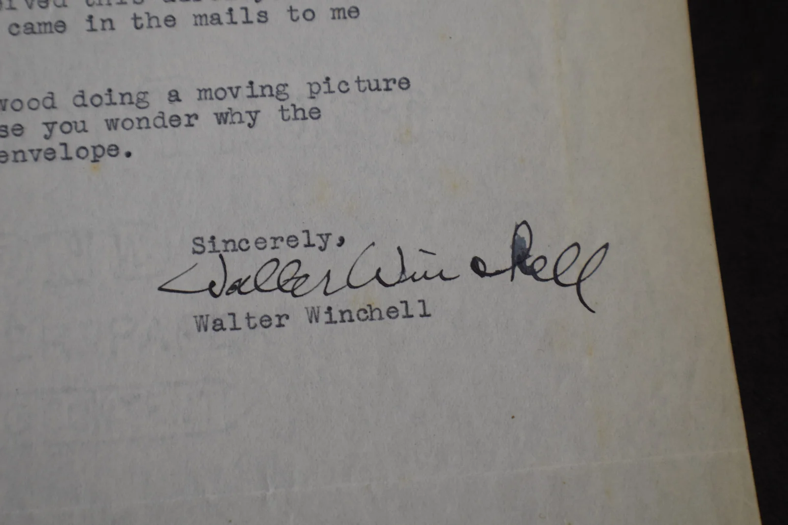 Walter Winchell Autograph on 20th Century Fox Film Corp. Letterhead, изображение 2