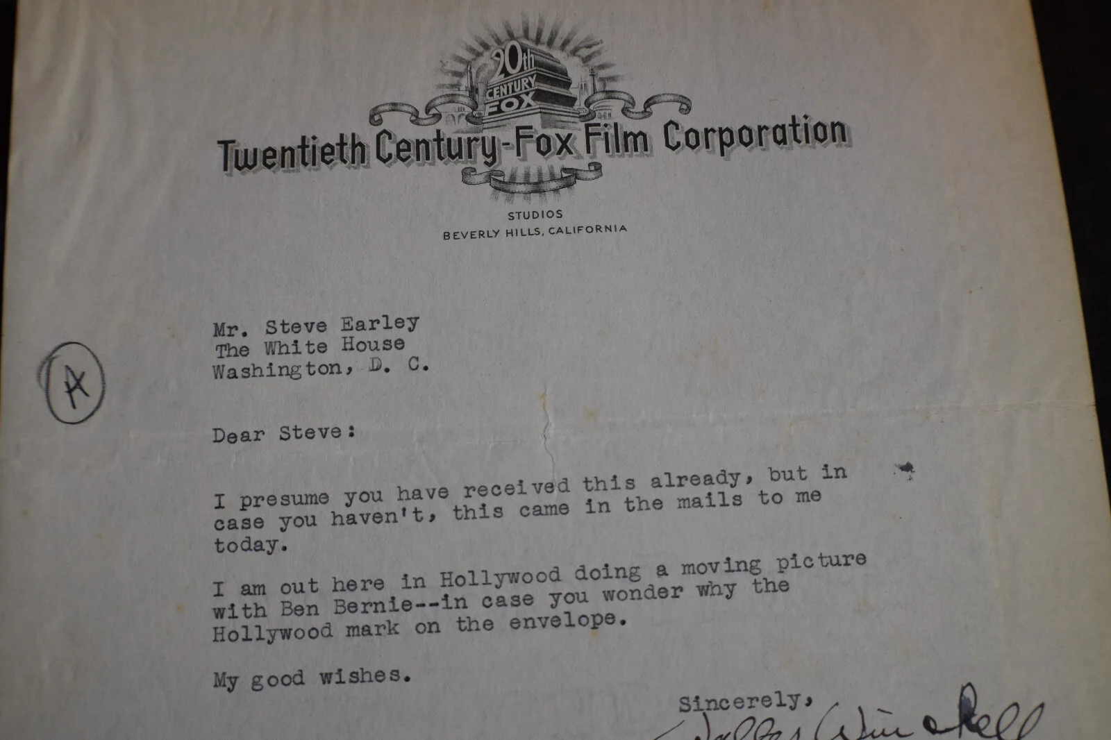 Walter Winchell Autograph on 20th Century Fox Film Corp. Letterhead, изображение 3
