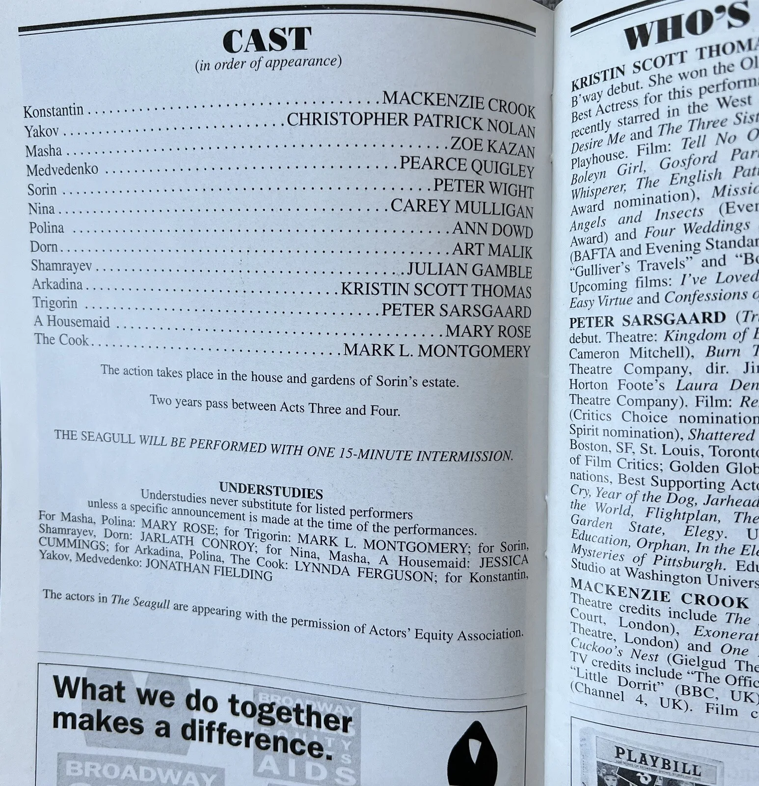 The Seagull Signed In Person Broadway Playbill - Carey Mulligan, Peter Sarsgaard, изображение 2