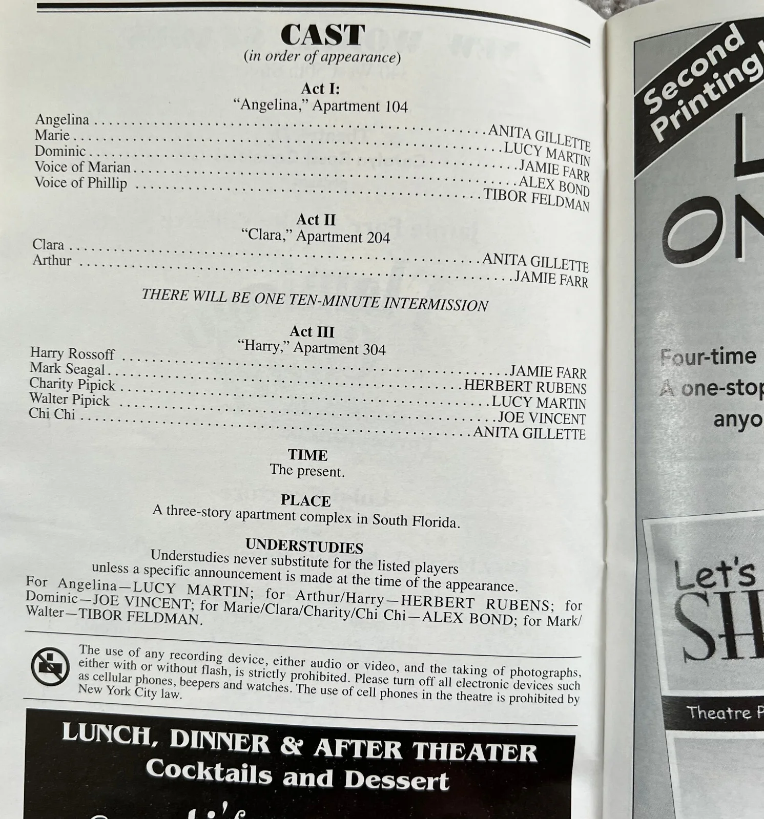 Flamingo Court Signed In Person Broadway Playbill - Anita Gillette, Jamie Farr, изображение 3