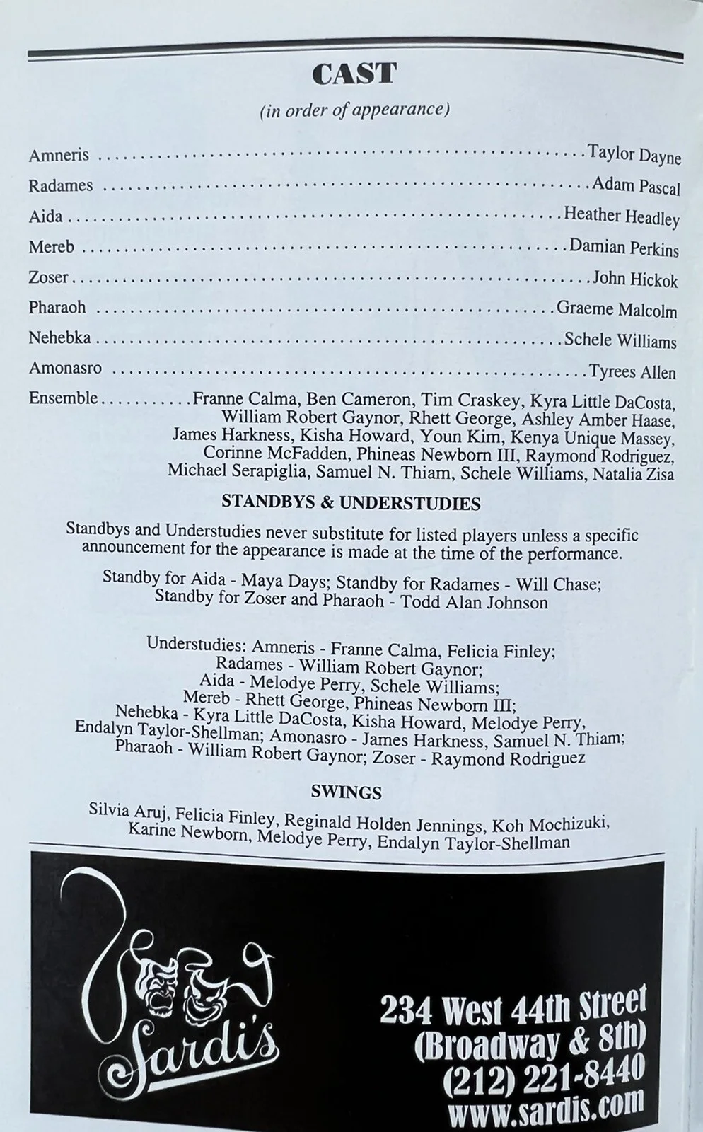 AIDA Signed In Person Broadway Playbill Taylor Dayne Adam Pascal Heather Headley, изображение 2