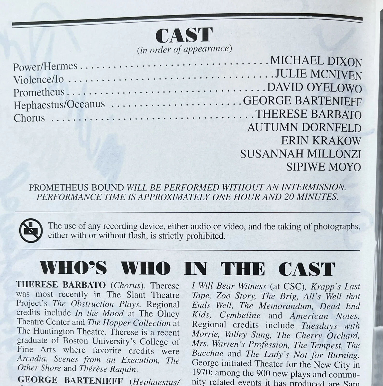 Prometheus Bound Signed Playbill David Oyelowo Julie McNiven George Bartenieff, изображение 3