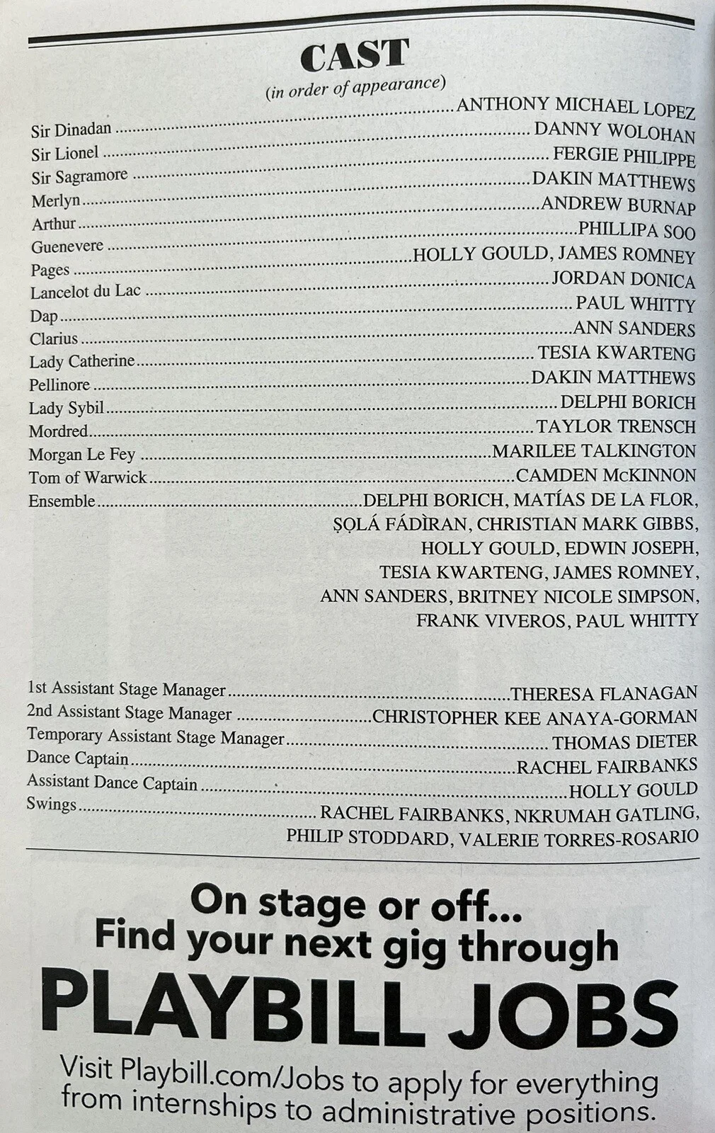 Camelot Cast Signed In Person Broadway Playbill - Authentic, Andrew Burnap, image 2