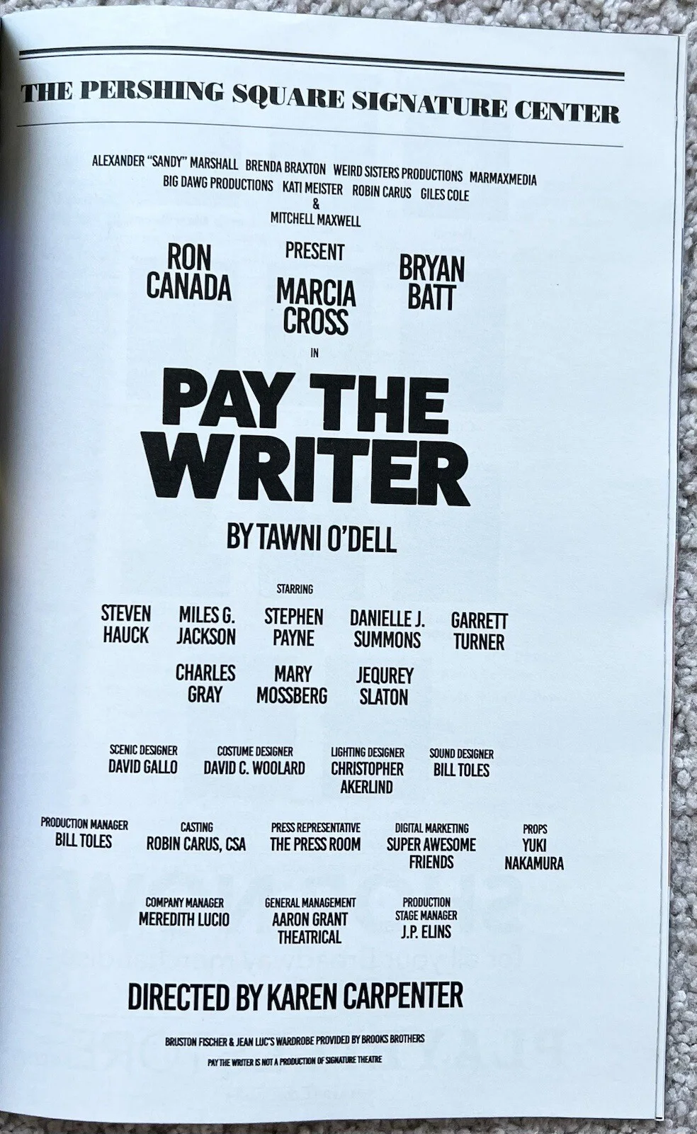 Pay The Writer Signed In Person Off Broadway Playbill - Marcia Cross Bryan Batt, image 2
