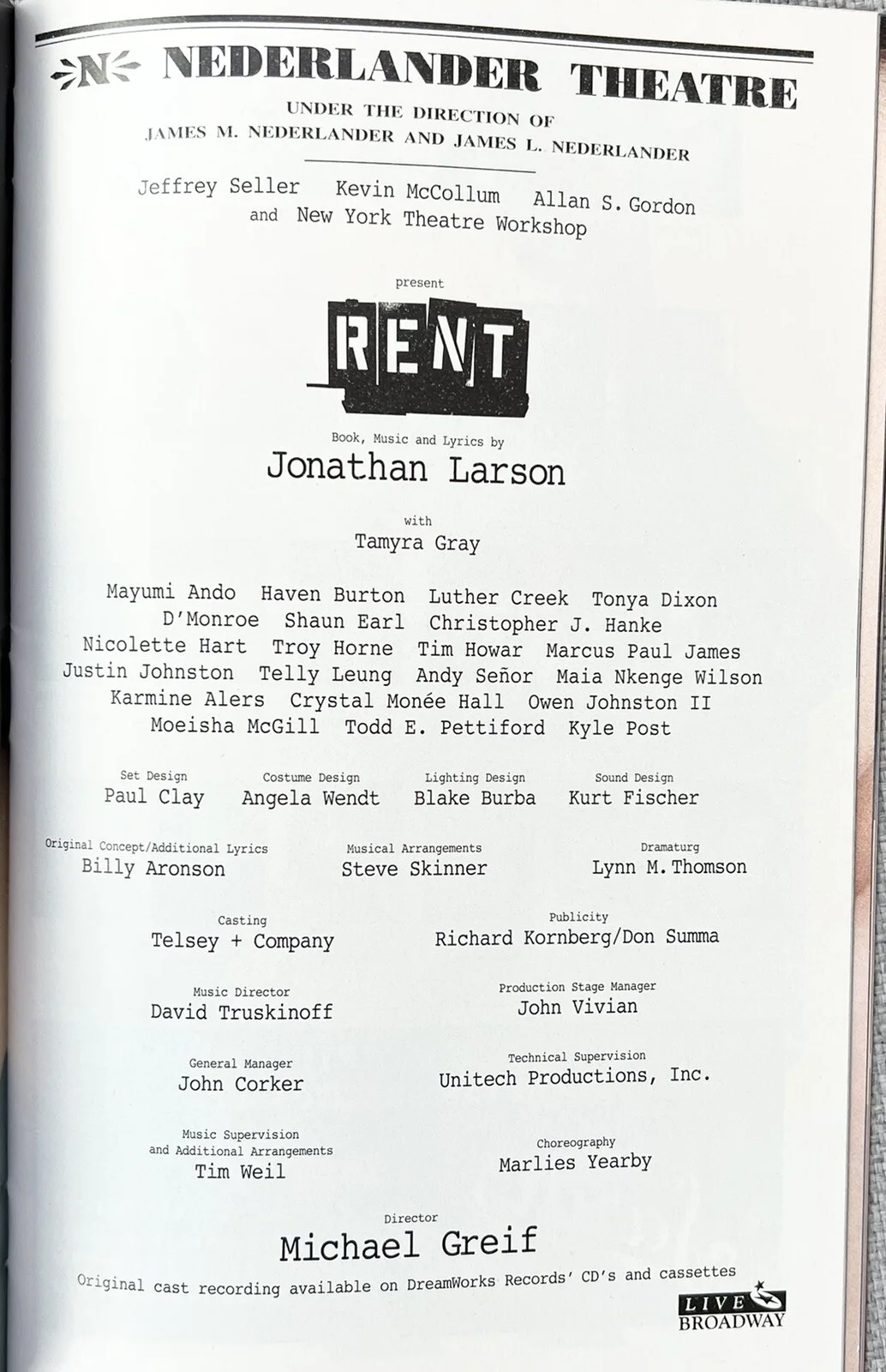 RENT Signed In Person Broadway Playbill - Tamyra Gray Luther Creek Mayumi Ando, изображение 3