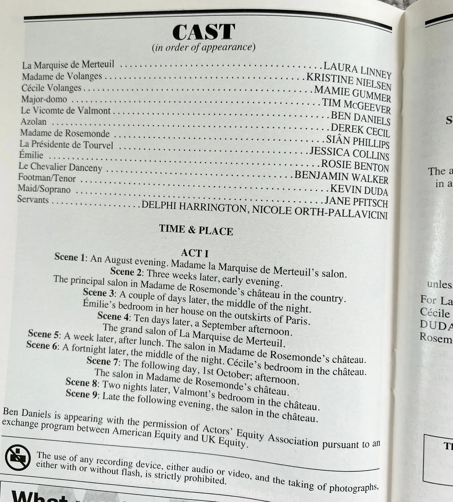 Laura Linney — Les Liaisons Dangereuses Signed Broadway Playbill Laura Linney, Benjamin Walker, image 2