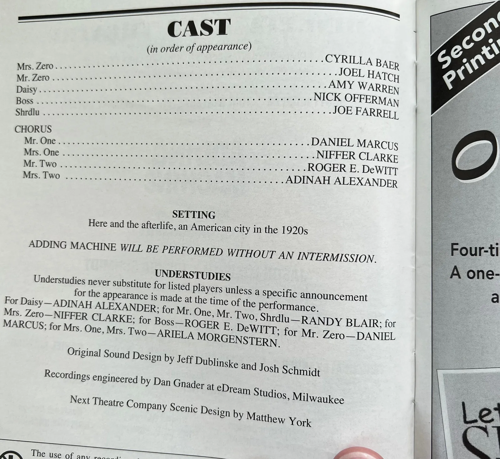 Add1ng Mach1ne Signed IP Broadway Playbill Cyrilla Baer, Joel Hatch, Amy Warren, image 2