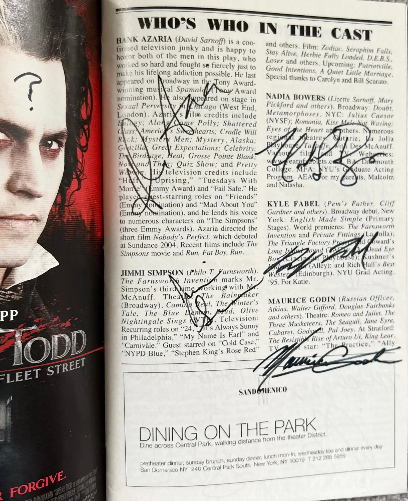 Hank Azaria — The Farnsworth Invention Signed IP Broadway Playbill Hank Azaria Jimmi Simpson