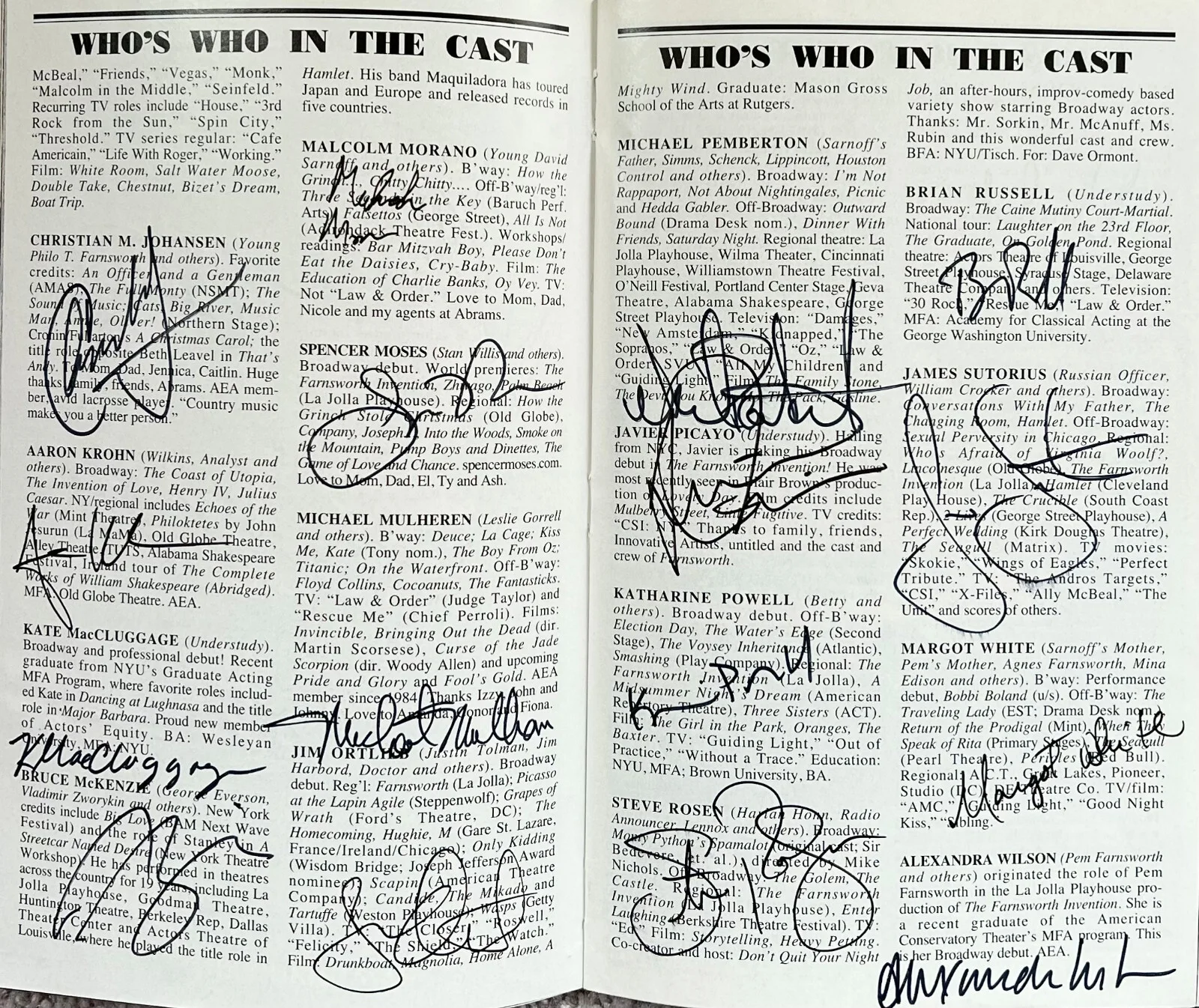 Hank Azaria — The Farnsworth Invention Signed IP Broadway Playbill Hank Azaria Jimmi Simpson, изображение 2