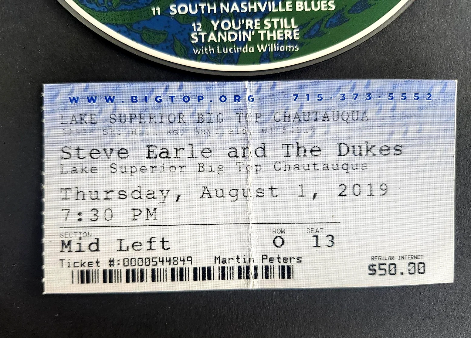 STEVE EARLE I FEEL ALRIGHT AUTOGRAPH CD LINER + CONCERT TICKET CHAUTAUQUA 2019, image 3