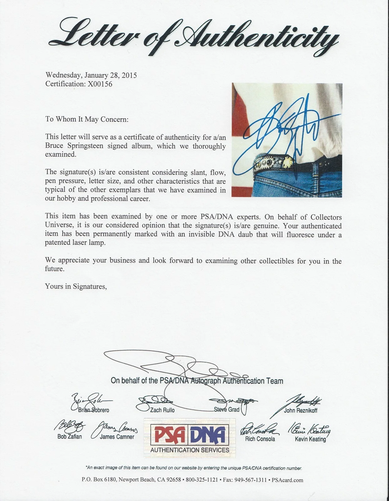 Bruce Springsteen — Bruce Springsteen Signed Born In The USA Vinyl Record Album PSA/DNA COA, изображение 3