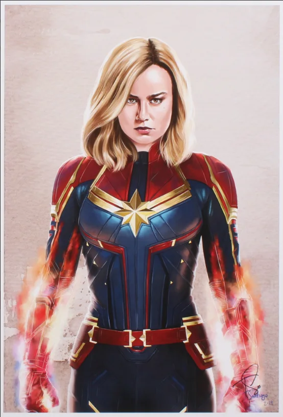 TONY SANTIAGO — TONY SANTIAGO Signed-Avengers-CAPTAIN MARVEL 13x19 FRAMED Lithograph (Pristine), image 2