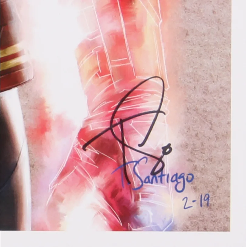 TONY SANTIAGO — TONY SANTIAGO Signed-Avengers-CAPTAIN MARVEL 13x19 FRAMED Lithograph (Pristine), image 3