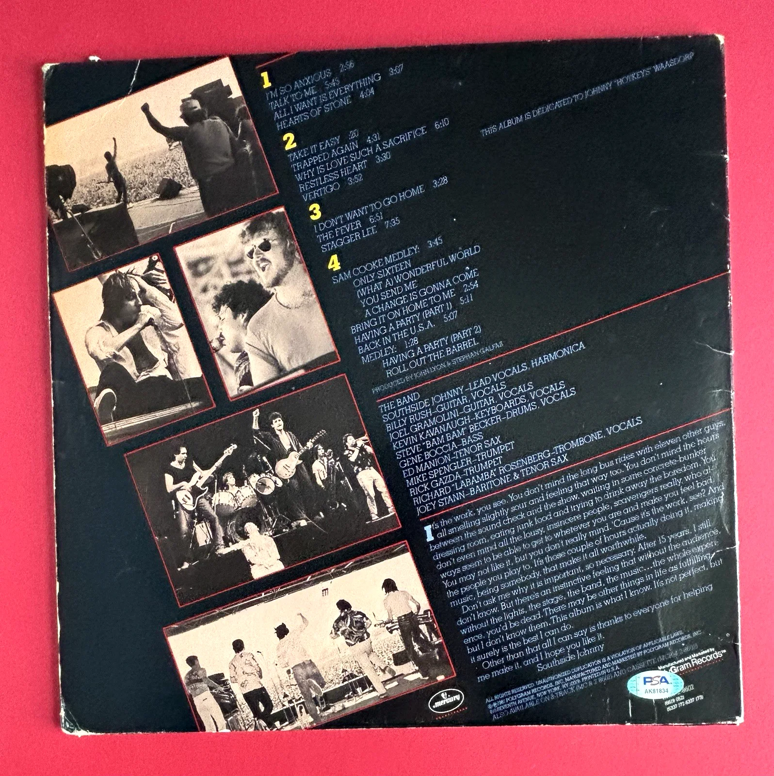 SOUTHSIDE JOHNNY Signed REACH UP TOUCH Vinyl Record Album PSA DNA COA New Jersey, изображение 4