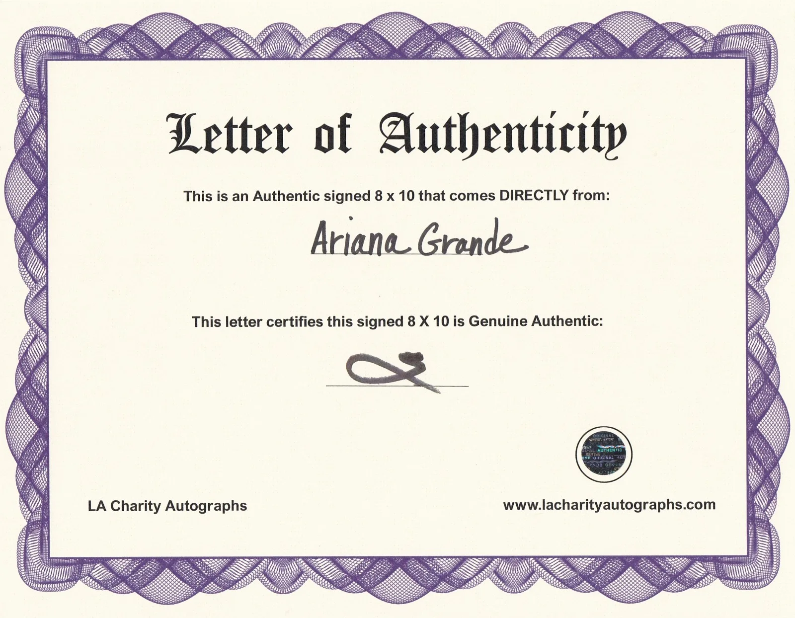 Ariana Grande Signed 8x10 Photo Original Matte Finish LOA Wicked for Good, изображение 2