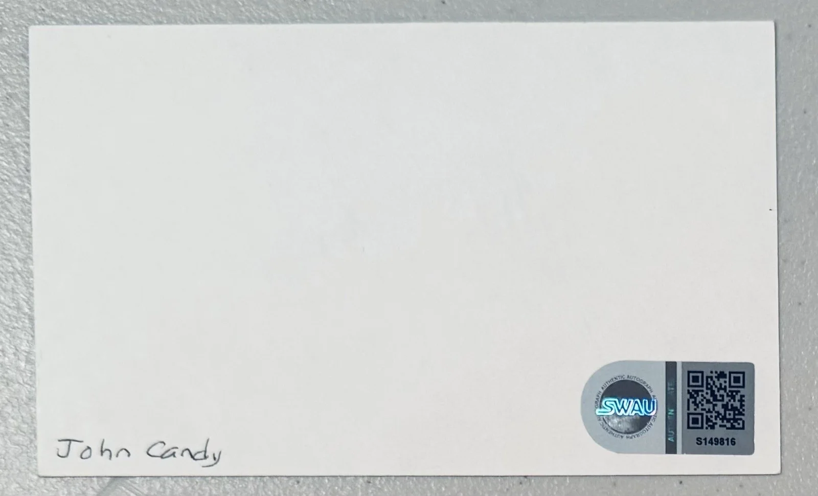 John Candy Signed Autographed 3x5 Card SWAU Cert Spaceballs Uncle Buck 2, image 2