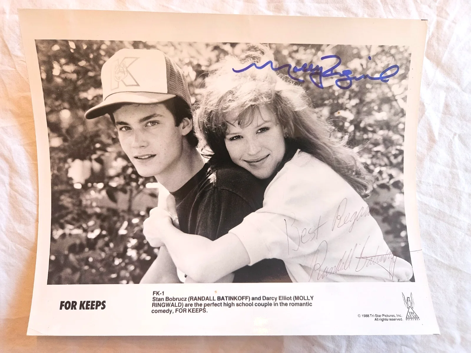 Molly RIngwald — Vintage Molly Ringwald & Randall Batinkoff signed B&W 8x10 - For Keeps