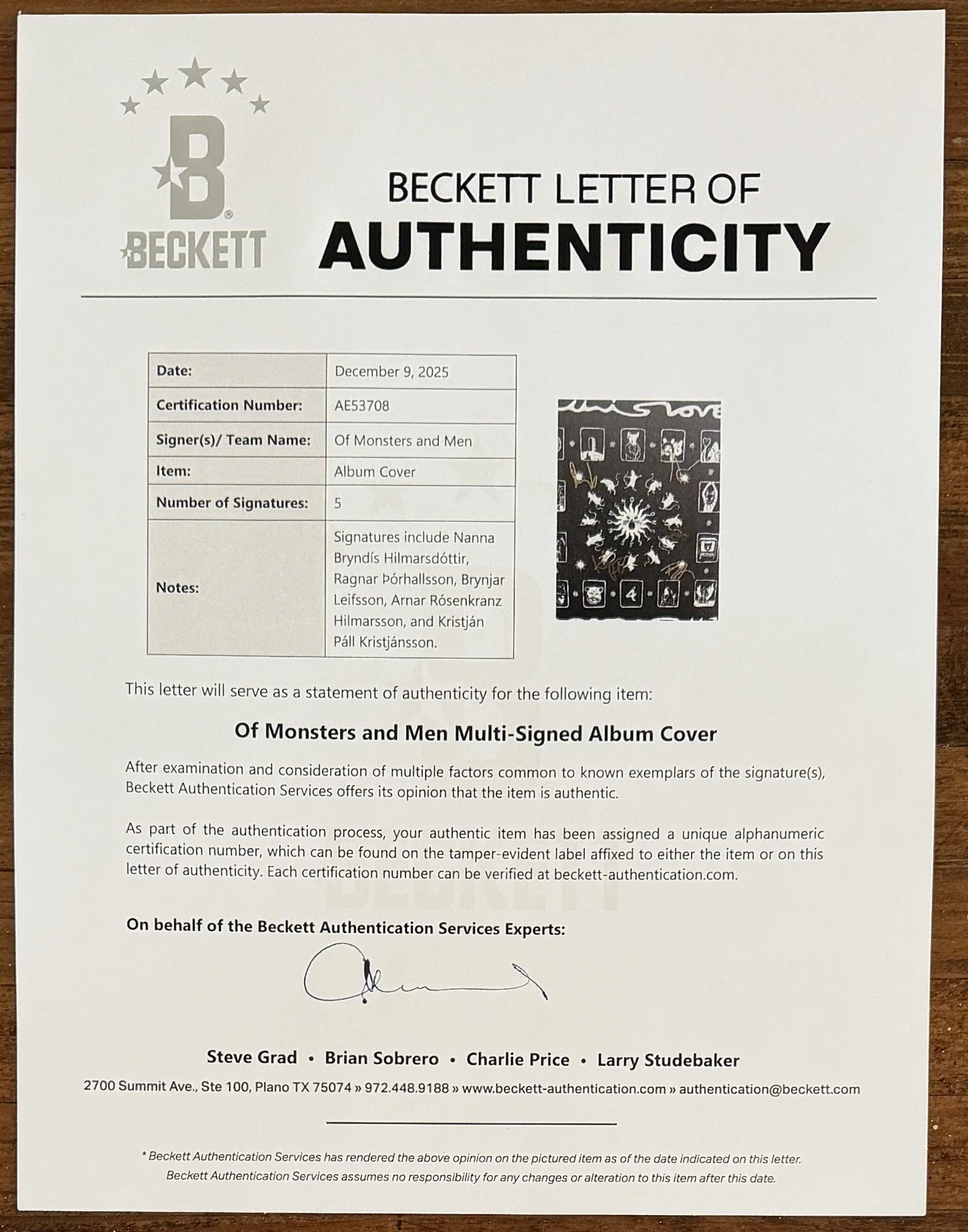 BAND SIGNED Of Monsters And Men All Is Love And Pain Mouse VINYL BECKETT BAS COA, изображение 4
