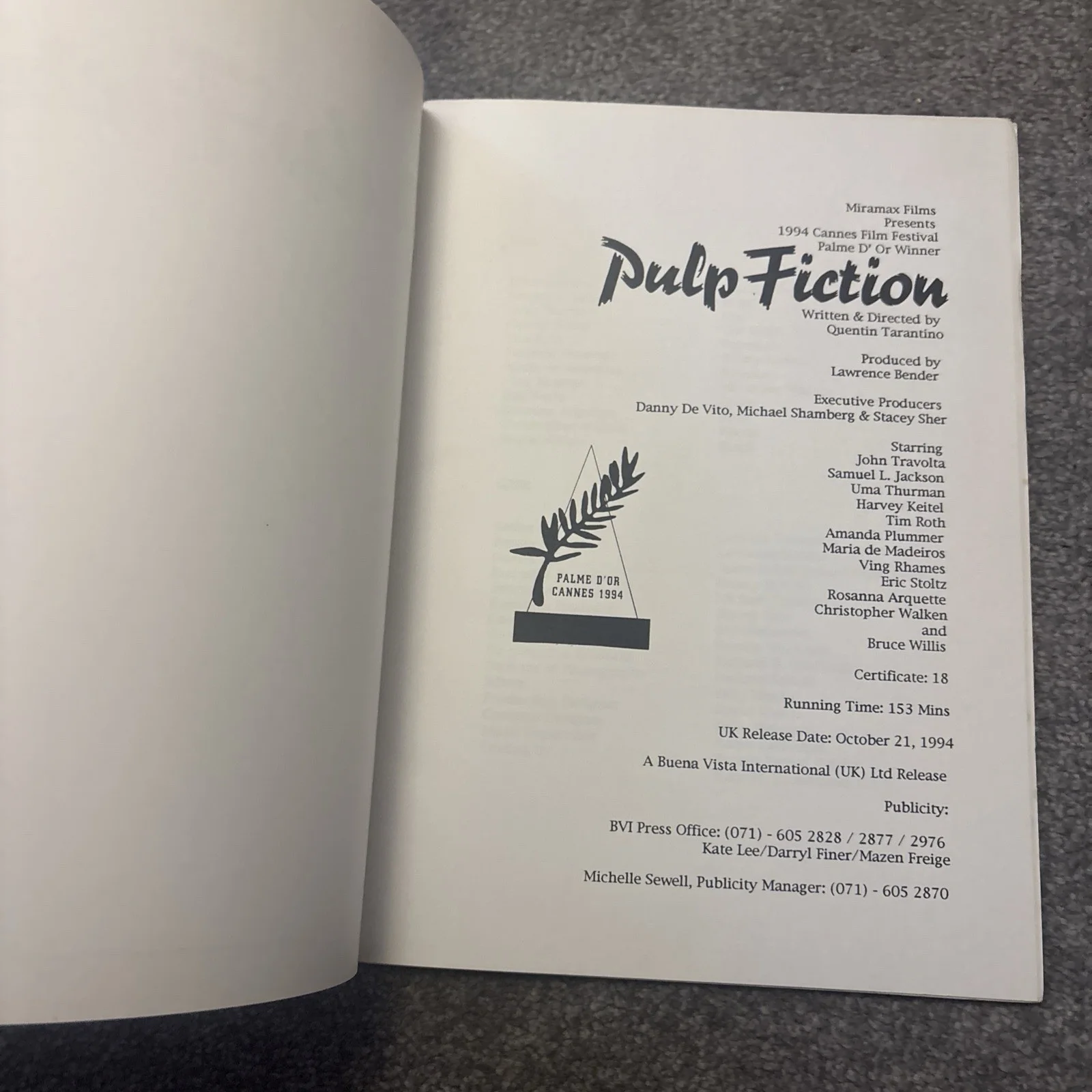 PULP FICTION ‘94 UK Pre-Release Press Book TARANTINO Miramax, image 2