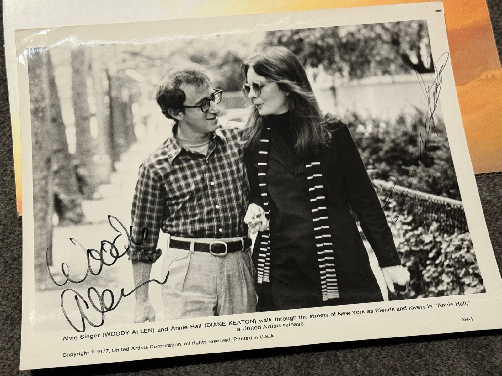 Woody Allen + Diane Keaton — RARE 1977 Woody Allen + Diane Keaton Signed Autographed Annie Hall Studio Photo