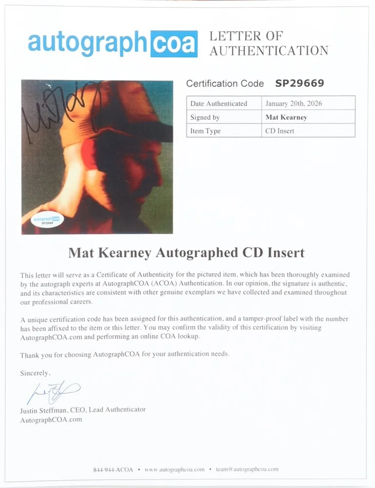 Mat Kearney Signed "Self-Titled" Custom Framed CD Insert Display (ACOA), image 2