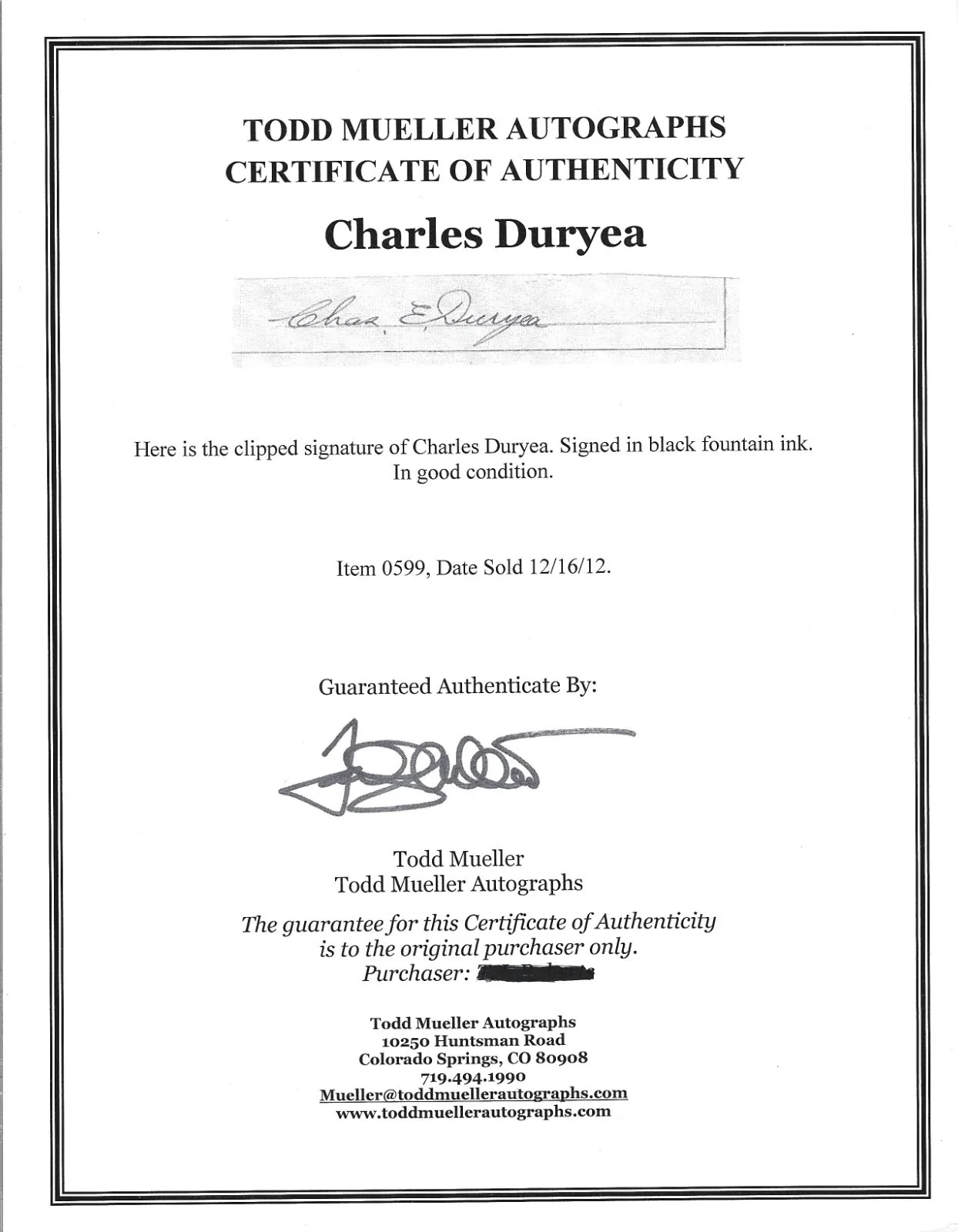 Charles Duryea — Charles Duryea REAL hand SIGNED Paper Clipping COA Autograph Automobile Engineer, image 3