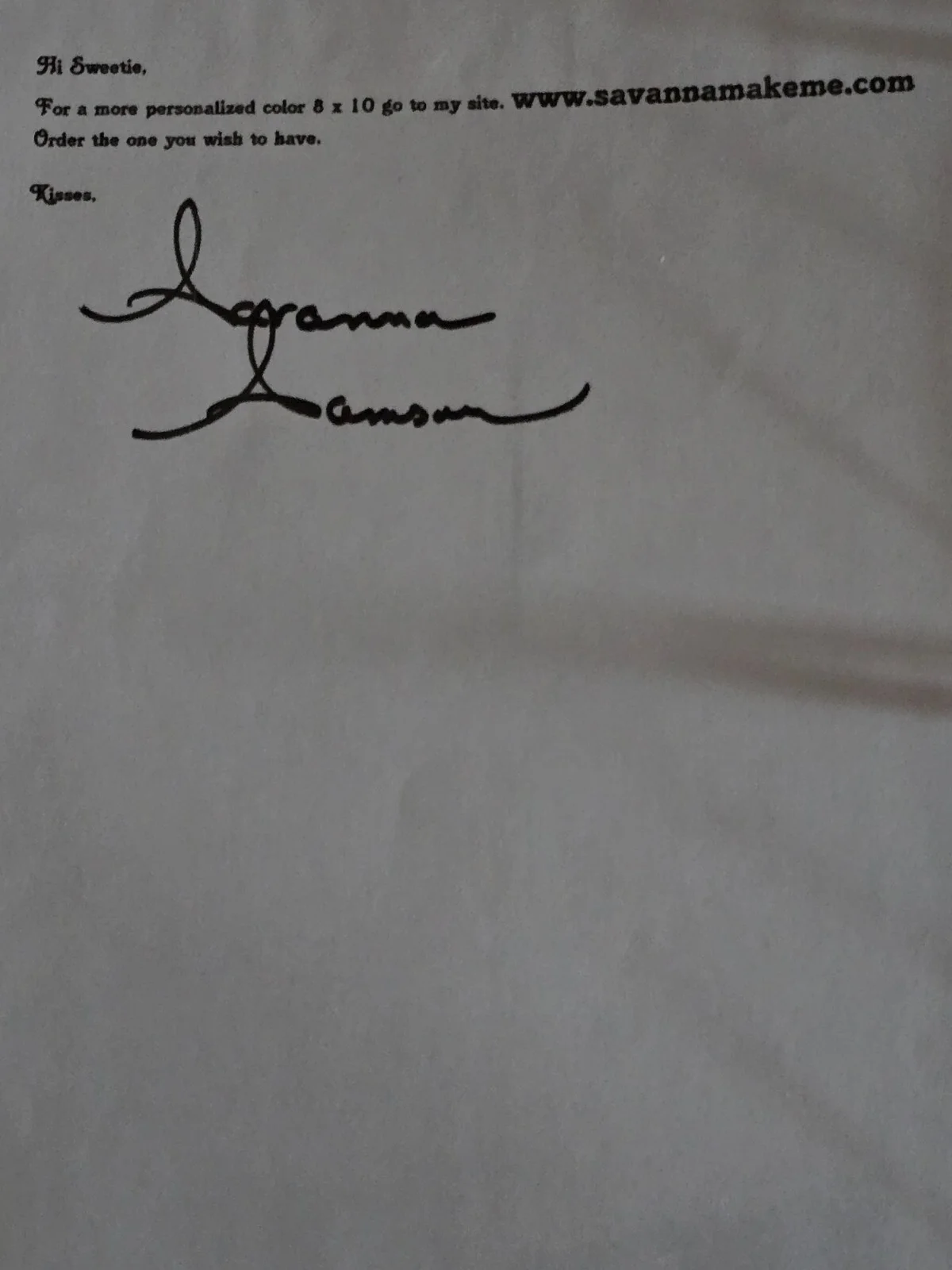 Savanna Samson — Savanna Samson Autographed Photo w/ Official Letter & Actual Lipstick Kiss Mark!, изображение 3