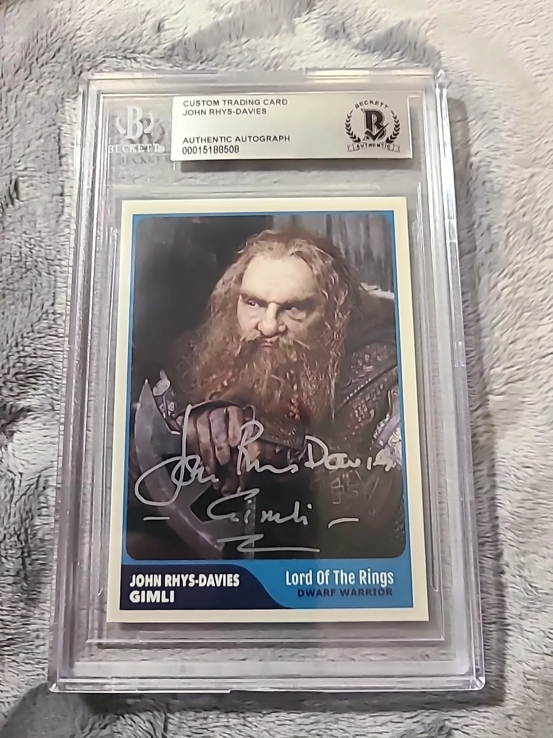John-Rhys-Davies — John Rhys Davis Signed Card Gimli Lord of the Rings Beckett Certified & Witness, изображение 2