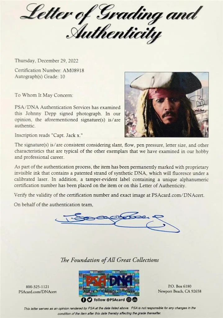 Johnny Depp — Johnny Depp signed "Captain Jack" Pirates of Carribbean 11x14 Photo PSA 10 Auto, изображение 4