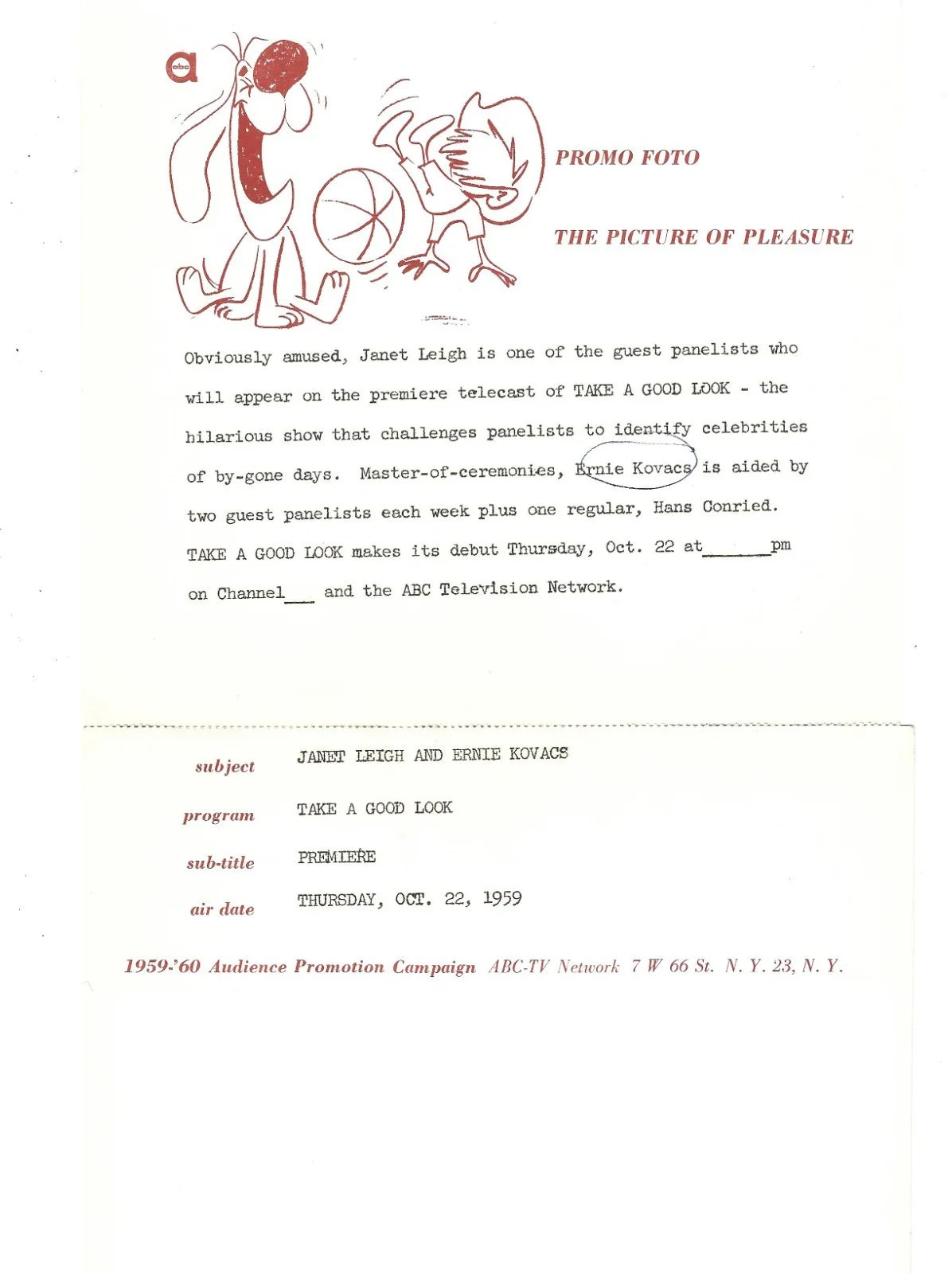 Janet Leigh — Janet Leigh REAL hand SIGNED 1959 Take A Good Look Promo Photo COA Ernie Kovacs, изображение 2
