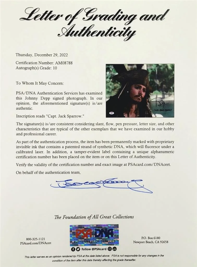 Johnny Depp — Johnny Depp signed "Captain Jack" Pirates of Carribbean 11x14 Photo PSA 10 Auto, изображение 4